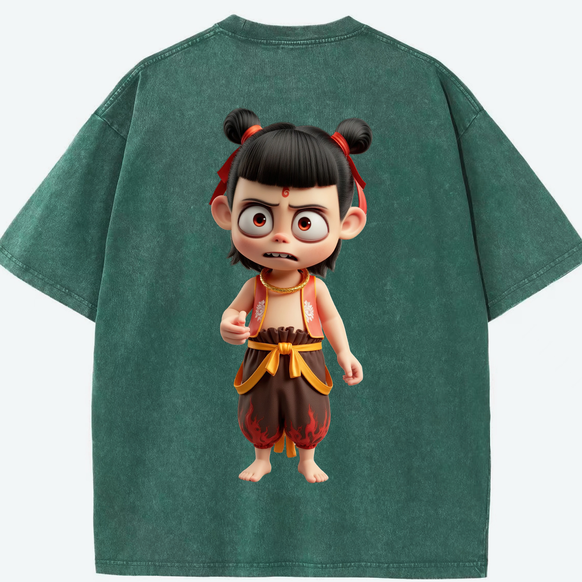 （画像用） Ne Zha 2 ナタ 魔童の大暴れ 綿100% ヴィンテージ風 半袖Tシャツ（背面プリント）